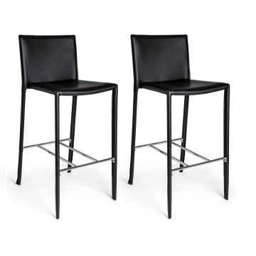 Set 2 scaune de bar din PVC cu picioare metalice, Catherine Negru / Crom, l52xA46xH105 cm
