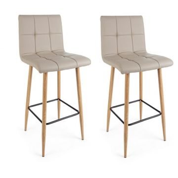 Set 2 scaune de bar tapitate cu piele ecologica si picioare metalice Bruce Capuccino / Natural, l46xA40xH108 cm