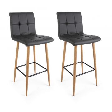 Set 2 scaune de bar tapitate cu piele ecologica si picioare metalice Bruce Gri Inchis / Natural, l46xA40xH108 cm