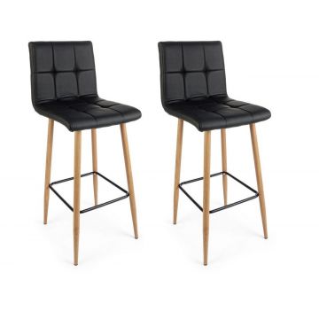 Set 2 scaune de bar tapitate cu piele ecologica si picioare metalice Bruce Negru / Natural, l46xA40xH108 cm