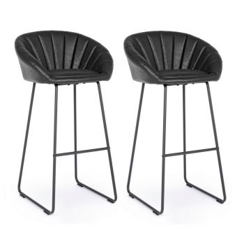 Set 2 scaune de bar tapitate cu piele ecologica si picioare metalice Jacky Negru, l54xA46xH98 cm