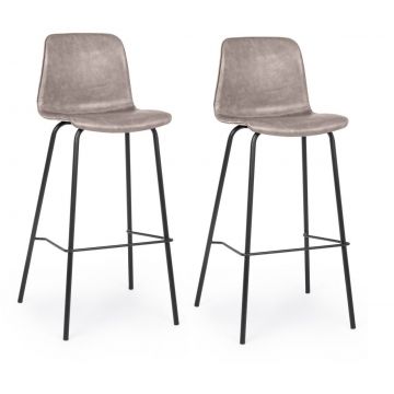 Set 2 scaune de bar tapitate cu piele ecologica si picioare metalice Kyra Bej / Negru, l39xA44xH103,5 cm
