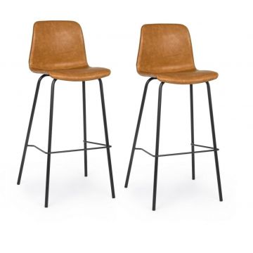 Set 2 scaune de bar tapitate cu piele ecologica si picioare metalice Kyra Maro / Negru, l39xA44xH103,5 cm