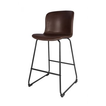 Set 2 scaune de bar tapitate cu piele ecologica si picioare metalice Story Maro / Negru, l50xA55xH106 cm