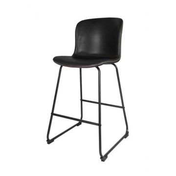 Set 2 scaune de bar tapitate cu piele ecologica si picioare metalice Story Negru, l50xA55xH106 cm