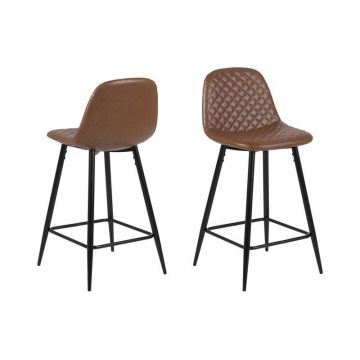 Set 2 scaune de bar tapitate cu piele ecologica si picioare metalice Wilma Maro / Negru, l43,5xA48,5xH91 cm