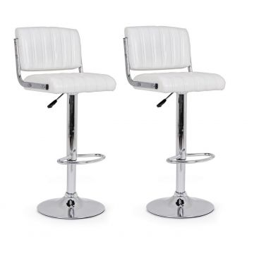Set 2 scaune de bar tapitate cu piele ecologica si picior metalic Barclay Alb / Crom, l46xA51,5xH88,5-109,5 cm