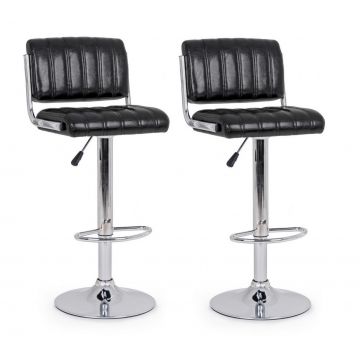 Set 2 scaune de bar tapitate cu piele ecologica si picior metalic Barclay Negru / Crom, l46xA51,5xH88,5-109,5 cm