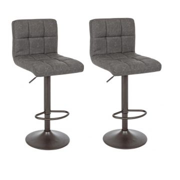 Set 2 scaune de bar tapitate cu piele ecologica si picior metalic Greyson Matt Gri Inchis, l42xA51xH92-113 cm