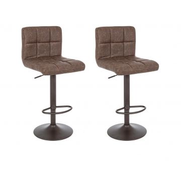 Set 2 scaune de bar tapitate cu piele ecologica si picior metalic Greyson Matt Maro / Gri, l42xA51xH92-113 cm