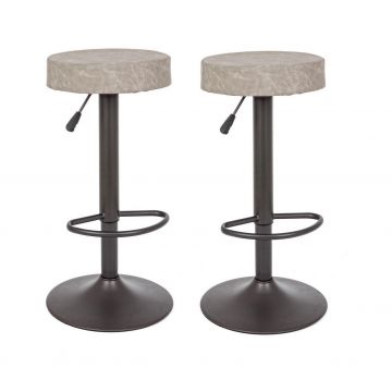 Set 2 scaune de bar tapitate cu piele ecologica si picior metalic Piper Matt Gri Deschis, Ø35xH64-85 cm