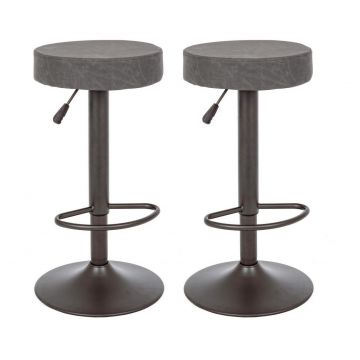 Set 2 scaune de bar tapitate cu piele ecologica si picior metalic Piper Matt Gri Inchis, Ø35xH64-85 cm