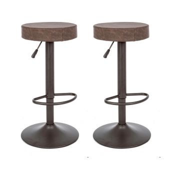 Set 2 scaune de bar tapitate cu piele ecologica si picior metalic Piper Matt Maro / Gri, Ø35xH64-85 cm