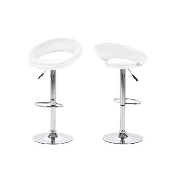 Set 2 scaune de bar tapitate cu piele ecologica si picior metalic Plump Alb / Crom, l56xA50xH100 cm