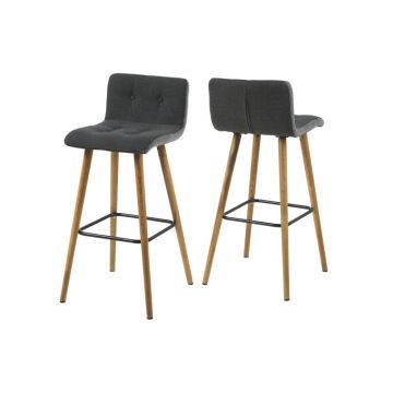 Set 2 scaune de bar tapitate cu stofa, cu picioare din lemn Frida Dark Grey, l44,5xA47xH96,5 cm