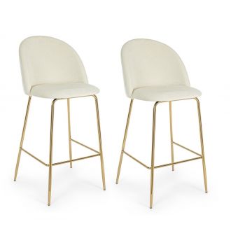 Set 2 scaune de bar tapitate cu stofa si picioare metalice Carry Velvet Alb / Auriu, l51xA55xH105 cm