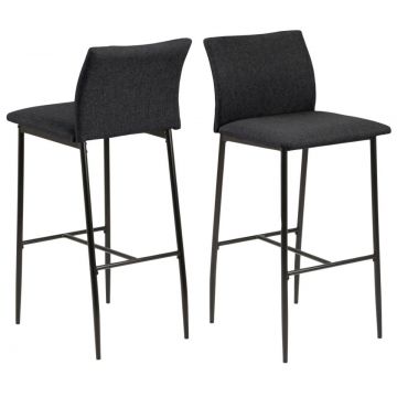 Set 2 scaune de bar tapitate cu stofa si picioare metalice Demina Gri inchis / Negru, l41,5xA50xH100,5 cm