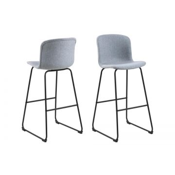 Set 2 scaune de bar tapitate cu stofa si picioare metalice Story Gri Deschis / Negru, l48xA57xH105,5 cm