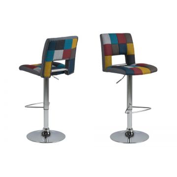 Set 2 scaune de bar tapitate cu stofa si picior metalic Sylvia Patchwork Multicolor / Crom, l41,5xA52xH115 cm
