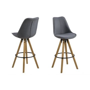 Set 2 Scaune de bar tapitate Dima Dark Grey/Oak
