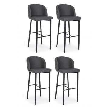Set 4 scaune de bar tapitate cu piele ecologica si picioare metalice Chris Gri Inchis / Negru, l47xA52xH105 cm