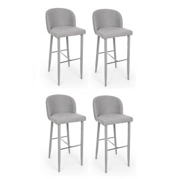 Set 4 scaune de bar tapitate cu stofa si picioare metalice Chris Gri / Crom, l47xA52xH105 cm