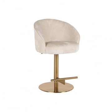 Scaun de bar ajustabil Zabi, alb auriu, 112x57x56