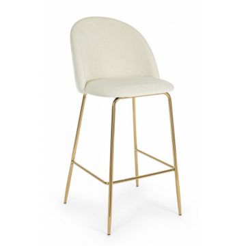 Scaun de bar Carry, Otel catifea, Alb, 51x55x105 cm