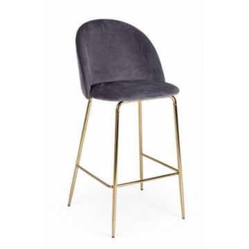 Scaun de bar Carry, Otel catifea, Gri, 51x55x105 cm