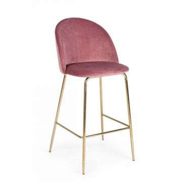 Scaun de bar Carry, Otel catifea, Roz, 51x55x105 cm