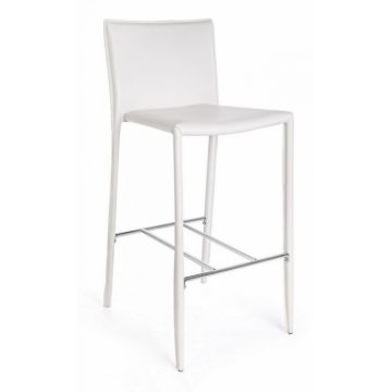 Scaun de bar CATHERINE, imitatie de piele, alb, 52x45x105cm
