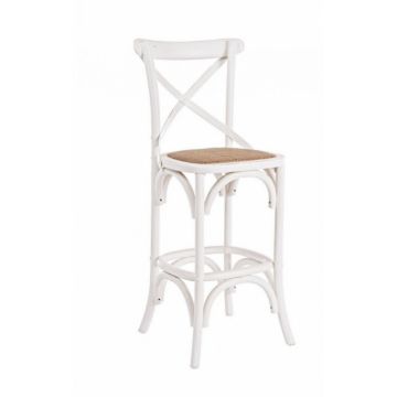 Scaun de bar Cross, Lemn, Alb, 50x52x118 cm