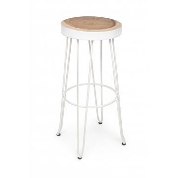 Scaun de bar cu sezut din lemn si picioare metalice Rakel Alb, Ø33xH74 cm