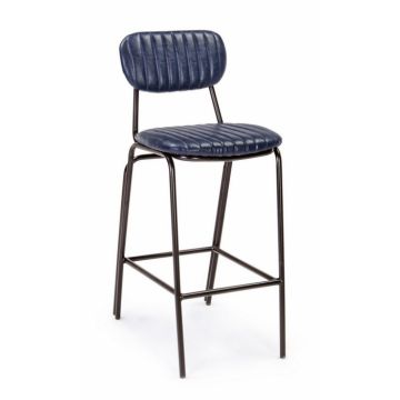 Scaun de bar Debbie, Imitatie din piele, Albastru, 44x51x100 cm