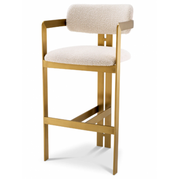 Scaun de bar Donato, alb buclat, auriu