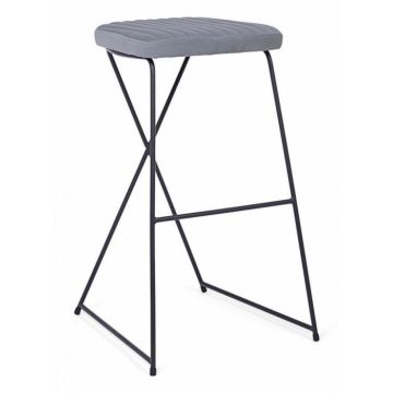Scaun de bar Kinsley, Otel Catifea, Gri inchis, 40x46x76 cm