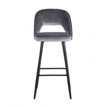 Scaun de bar Luna, Lemn Panza Otel inoxidabil, Gri Negru, 103x46x53 cm