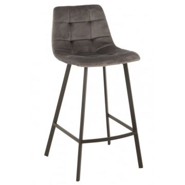 Scaun de bar Olivier, Metal Textil, Gri, 47x43x95 cm