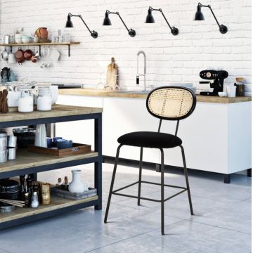Scaun de bar Osaka, Lemn Fier Stofa, Multicolor, 98x47x57 cm