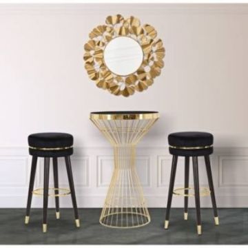 Scaun de bar Paris, Lemn Metal Poliester, negru, 74x35x35 cm