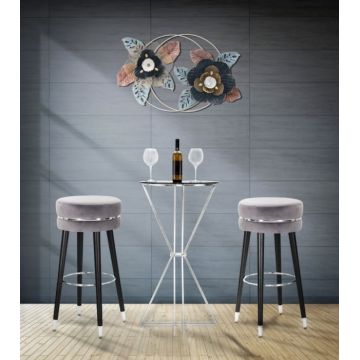 Scaun de bar, Paris, lemn textil, gri negru argintiu O 35X74 cm