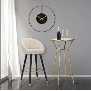 Scaun de bar Prague, Lemn Burete Catifea Fier, Crem, Auriu Negru, 104x55x56 cm