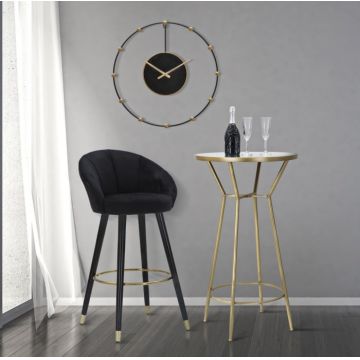 Scaun de bar Prague, Lemn Burete Catifea Fier, Negru, Auriu, 104x55x56 cm