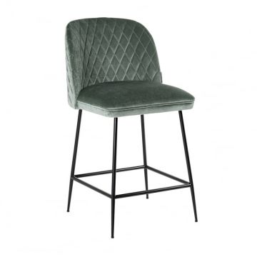 Scaun de bar Pullitzer, Lemn Spuma Panza Otel inoxidabil, Verde Negru, 102x53x53 cm