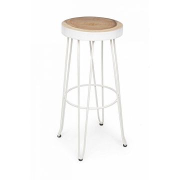 Scaun de bar RAKEL, lemn, alb, 33x74cm