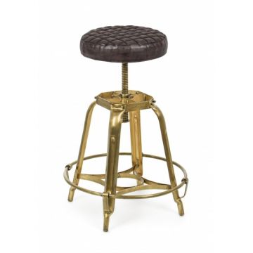Scaun de bar tapitat cu piele, cu picioare metalice Mendez H Maro / Auriu, Ø46,5xH71 cm