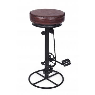 Scaun de bar tapitat cu piele, cu picior metalic Cycle Maro / Negru, Ø42xH80 cm