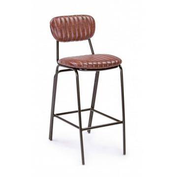 Scaun de bar tapitat cu piele ecologica, cu picioare metalice Debbie Vintage Maro / Negru, l44xA51xH100 cm
