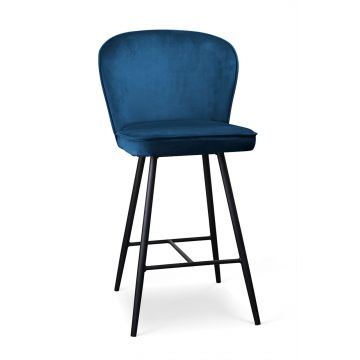 Scaun de bar tapitat cu stofa si picioare metalice, Aine Small Velvet Bleumarin / Negru, l50xA52xH98 cm