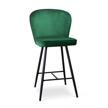 Scaun de bar tapitat cu stofa si picioare metalice, Aine Small Velvet Verde / Negru, l50xA52xH98 cm